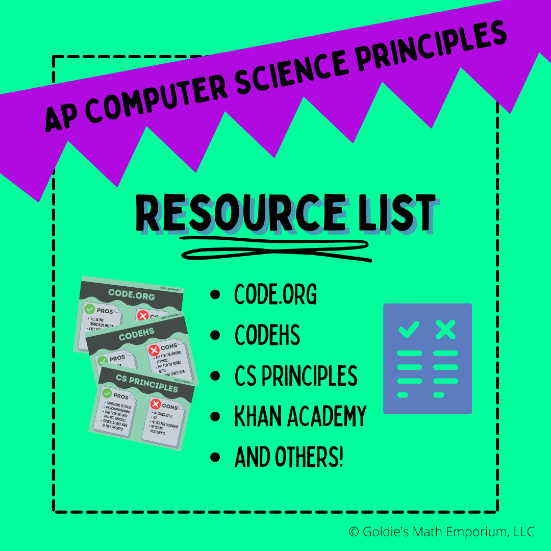 AP Computer Science Principles Resources - Goldie's Math Emporium